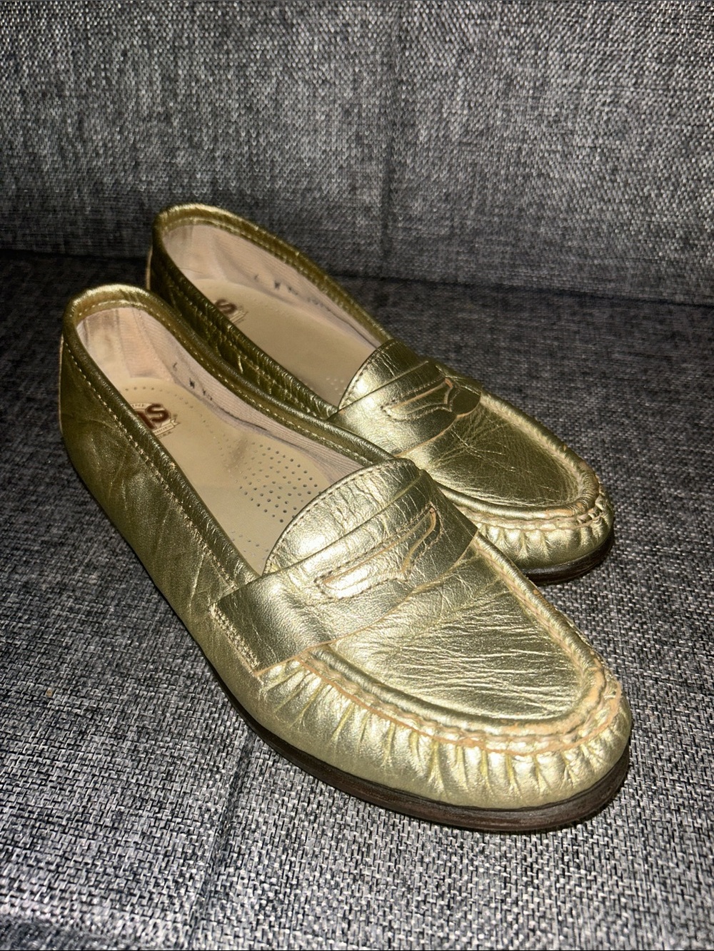 SAS WINK - Leather Metallic Gold Loafers